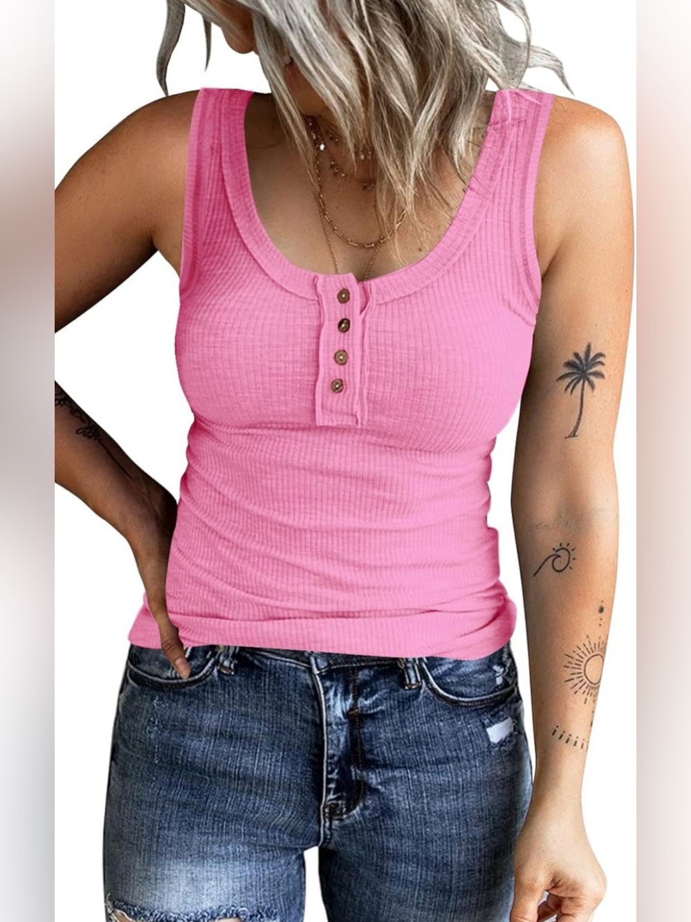 Women's Henley Tank Tops Ribbed V Neck-NEW, Never Worn-Women Size XL (16-18)